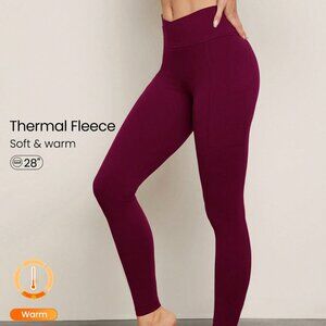 JUST'LOVE Fleece Leggings Tummy Control Push Up High Waist Warm Burgundy S